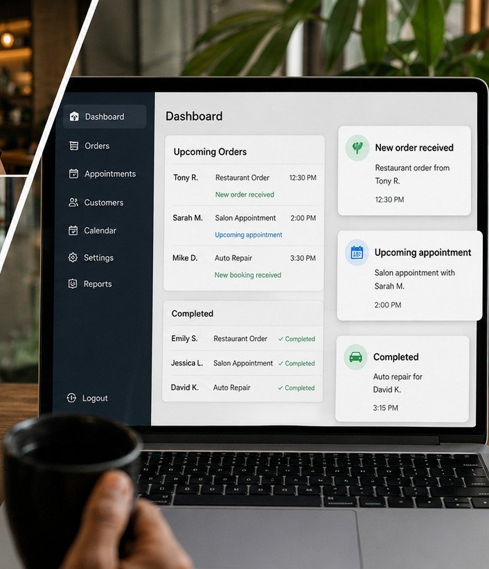 Upcoming and completed business requests in a dashboard