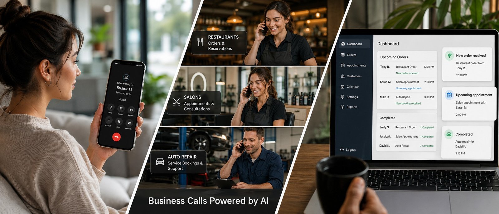 AI phone service connected to business workflows and dashboard